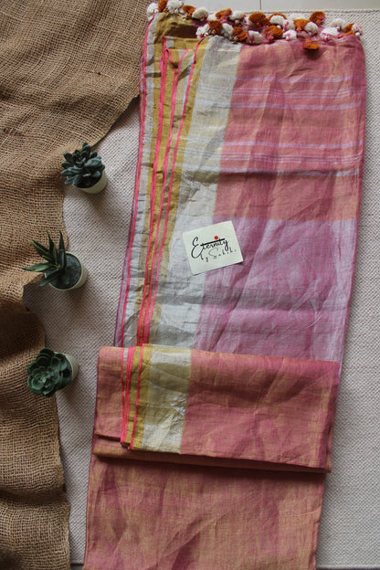 Pink Metallic Linen Saree - Eternity by Sakshi