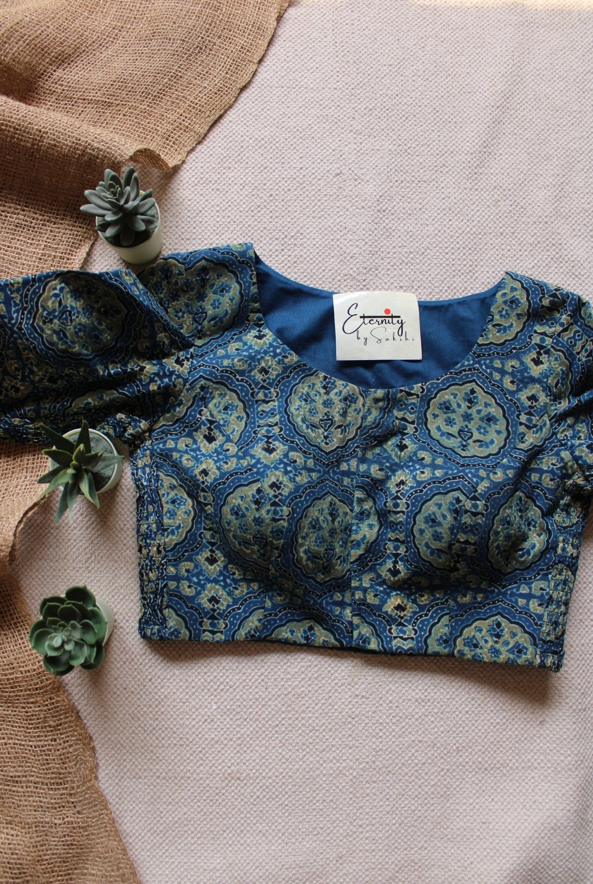 Blue Ajrakh Strechable Blouse - Eternity by Sakshi