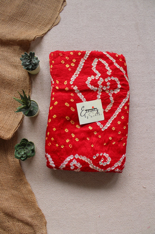 Red Plain Bandhani Saree - Eternity by Sakshi
