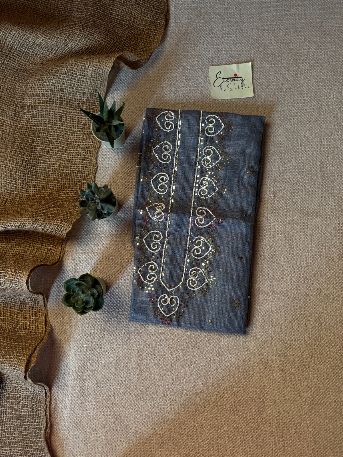 Dark Grey Heart Linen Unstitched Mens Kurta Fabric