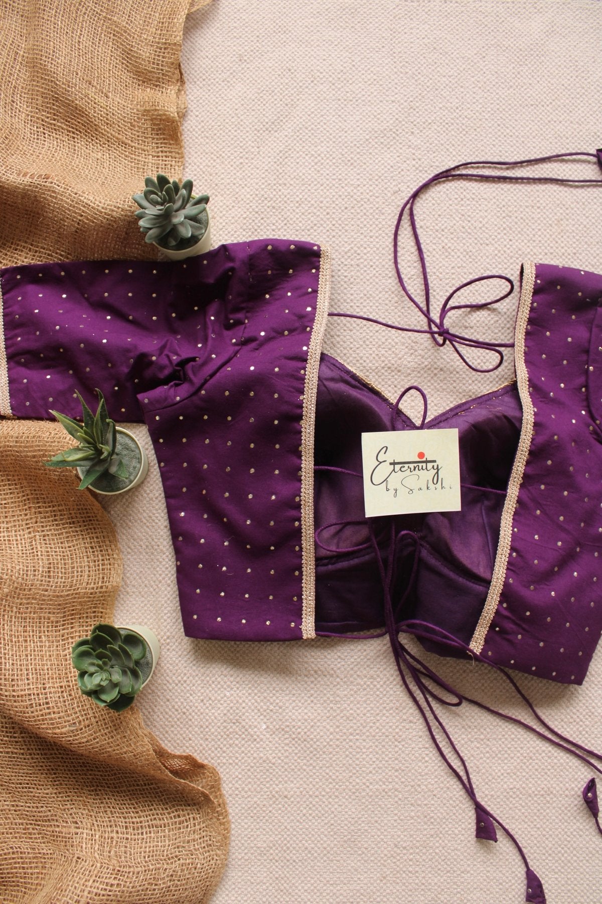 Sunehri Purple Backless Patch Blouse - Eternity by Sakshi