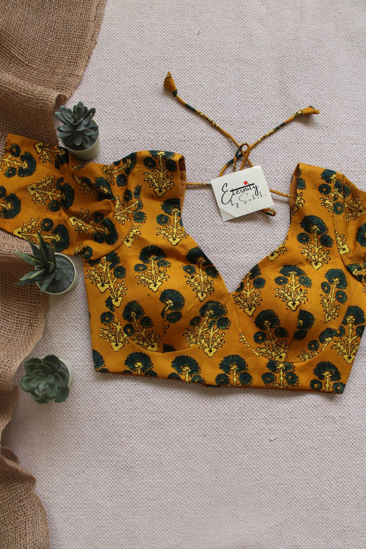 Yellow Ajrakh Silk Blouse - Eternity by Sakshi
