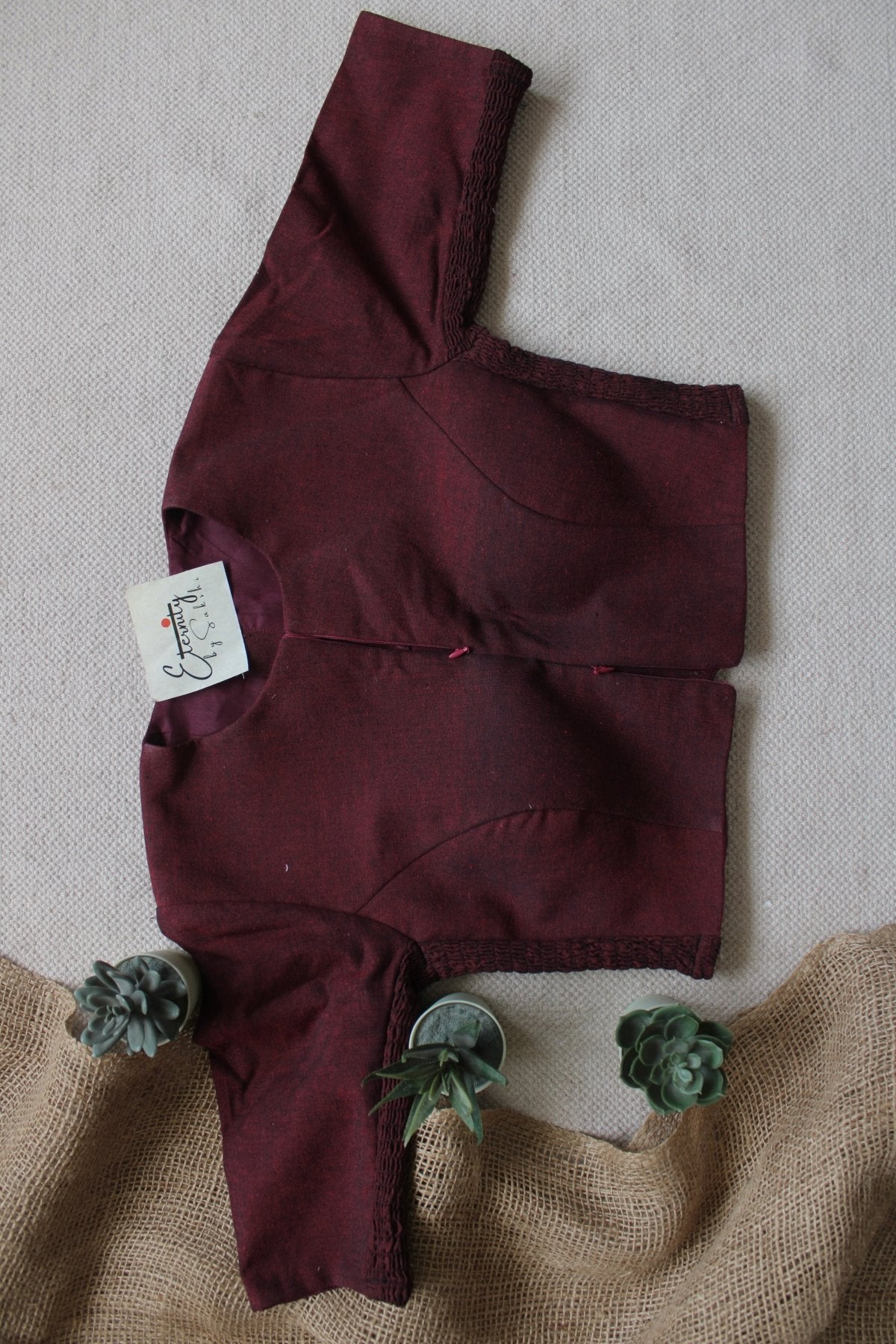 Maroon Double Zip Mood With Sleeves Stretchable Blouse - Eternity by Sakshi