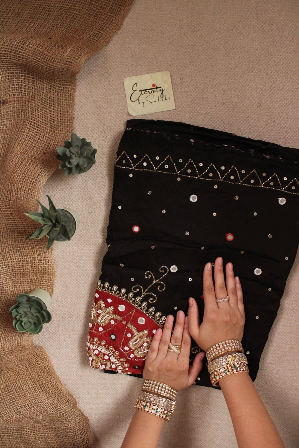Radhika Ajrakh Modal Silk Saree with Artisan Handwork - Eternity by Sakshi
