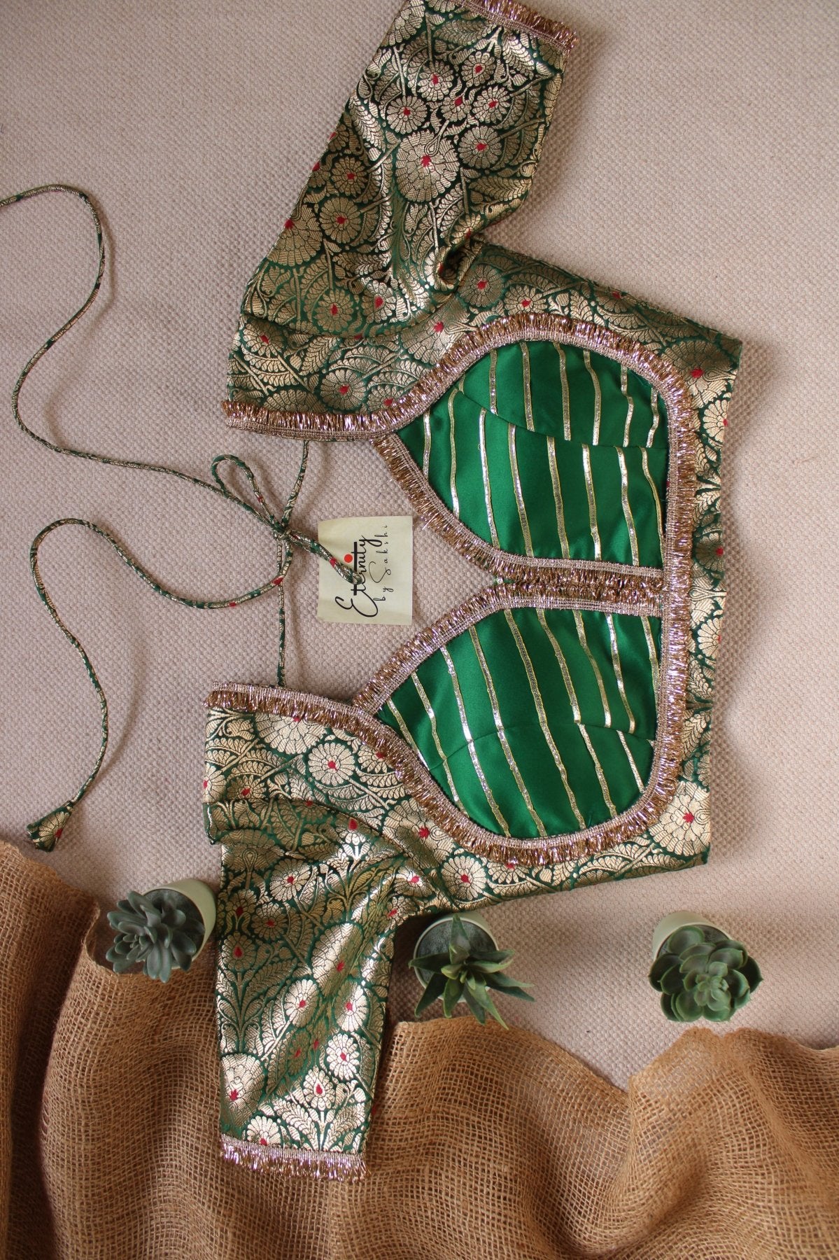 Green Navratri Banarasi Brocade Blouse | Padded, Back Hook - Eternity by Sakshi