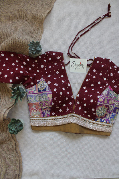 Maroon Bandhani with Patch Blouse