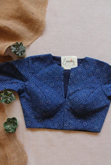 Indigo Vanilla Ajrakh Blouse - Eternity by Sakshi