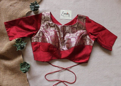 Mehendi Green Varnika Saree + Maroon Gulnaar Brocade Blouse Combo - Eternity by Sakshi