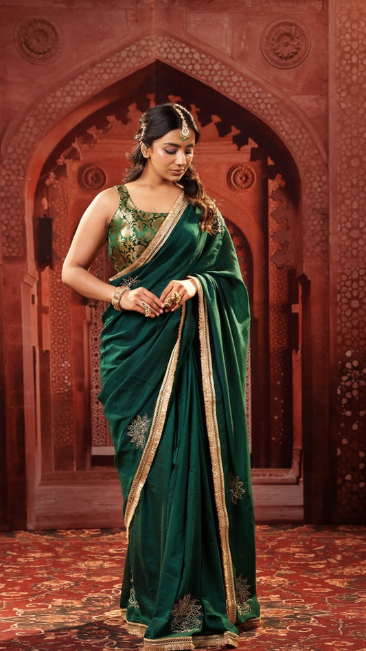 Emerald Elegance Handwork Saree - Eternity by Sakshi