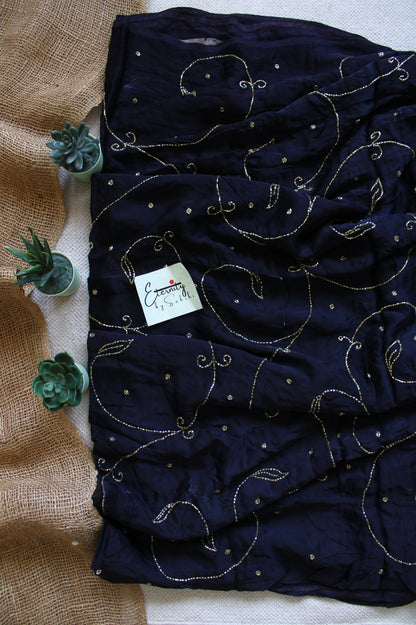 Crimson Noor Ajrakh Modal Silk Saree with Artisan Handwork - Eternity by Sakshi