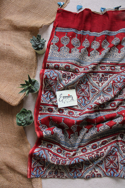 Vanilla Rajneel Ajrakh Saree