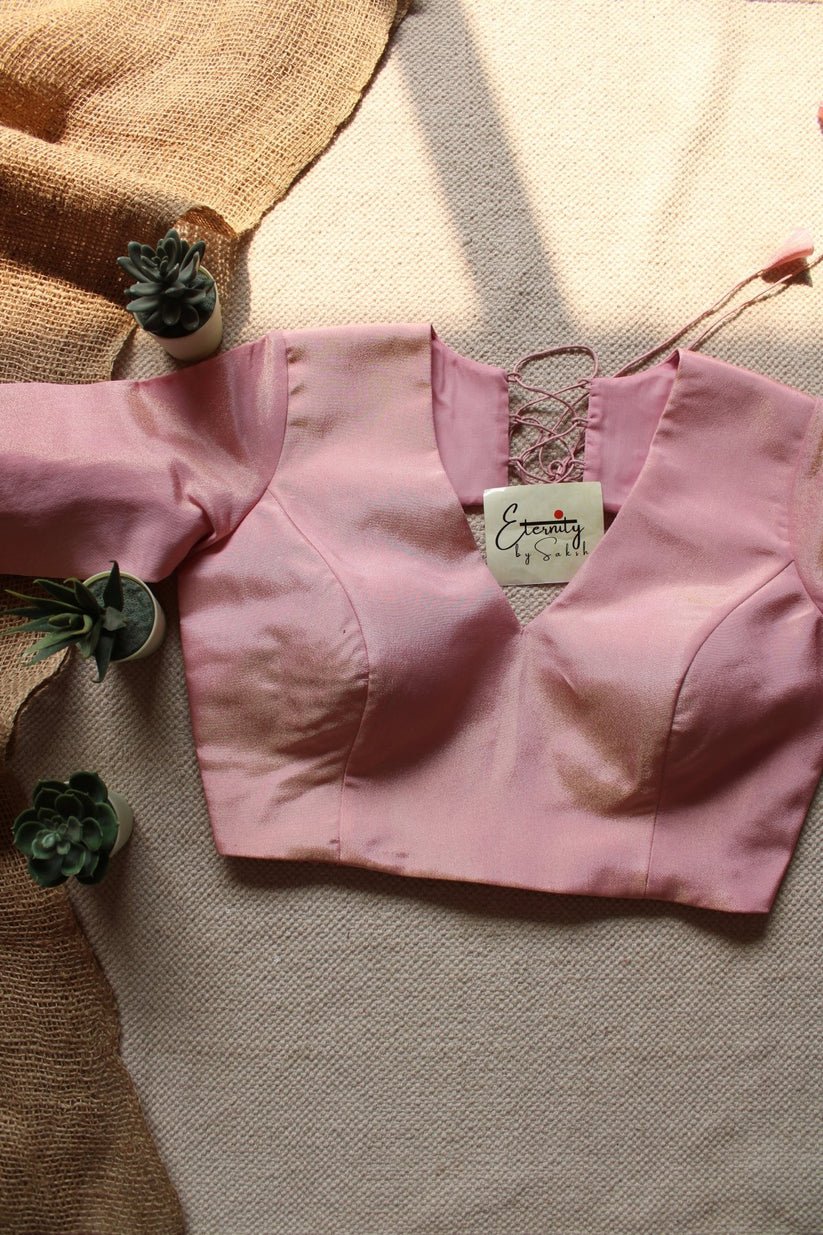 Pastel Whisper Tissue Saree - Onam + Light Pink Tissue Elastic Blouse Combo - Eternity by Sakshi