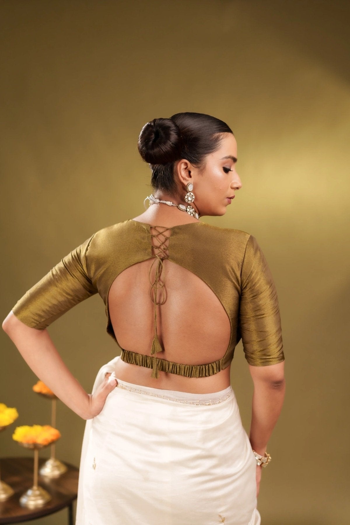 Mehendi Tissue Elastic Blouse - Eternity by Sakshi
