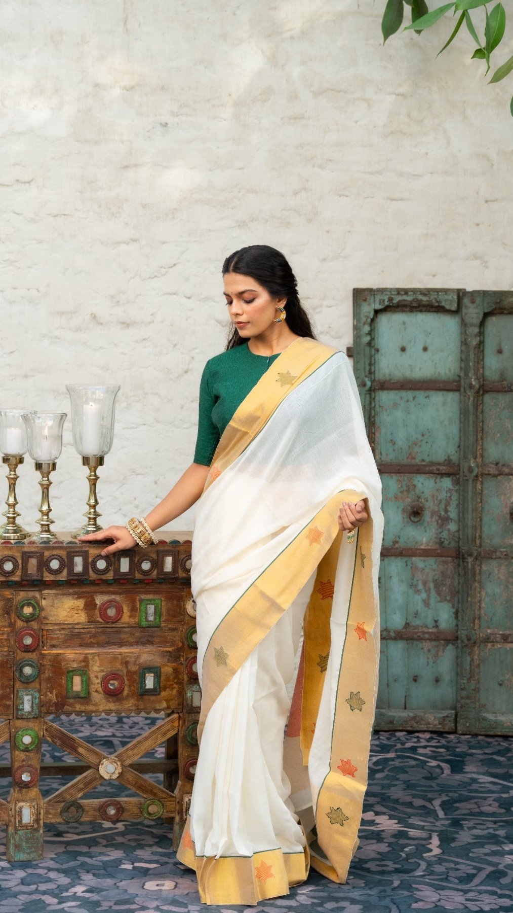 Golden Dusk Handloom Cotton Tissue Silk Saree for Onam | Metallic Weave - Eternity by Sakshi