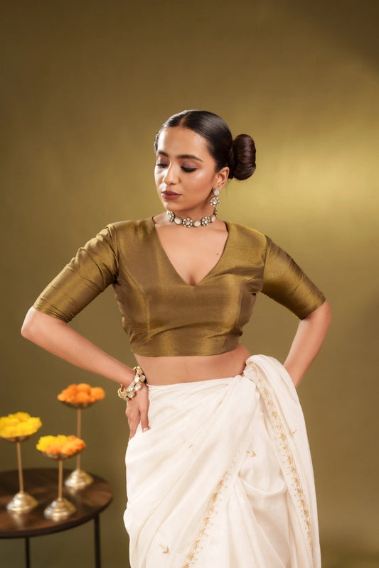 Mehendi Tissue Elastic Blouse - Eternity by Sakshi