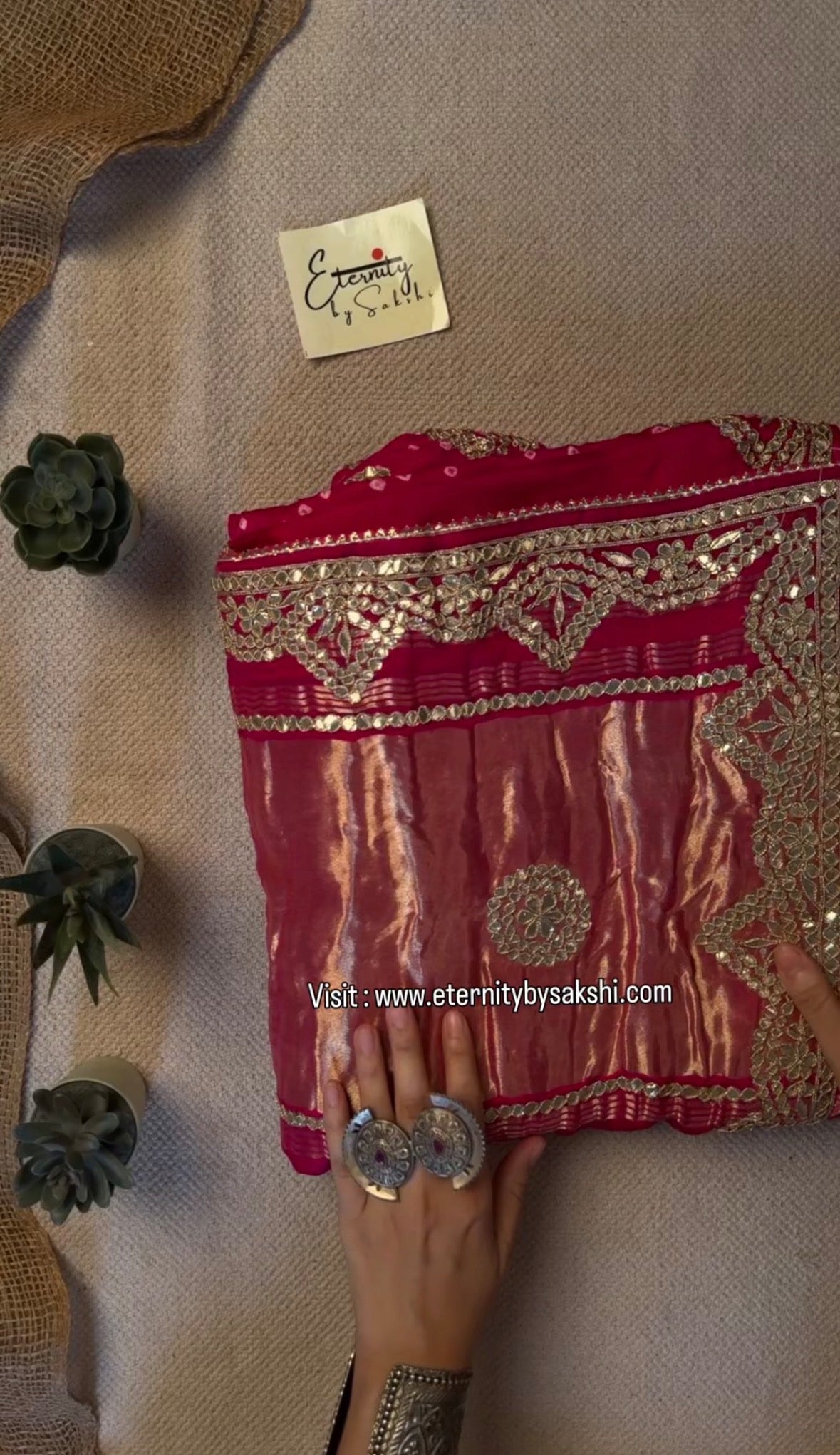 Red Pink Modal Silk Saree with Gotta Work