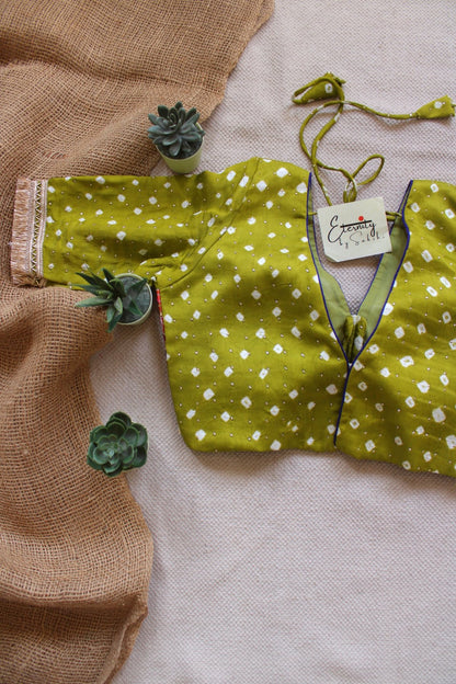 Green Bandhani Pink Patch Blouse - Eternity by Sakshi