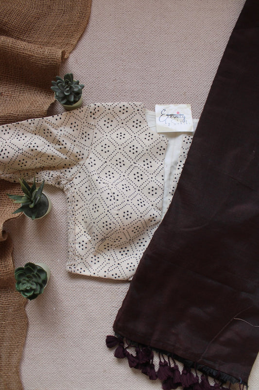Coco Butter Saree + Vanilla Ajrakh Stretchable Blouse - Eternity by Sakshi