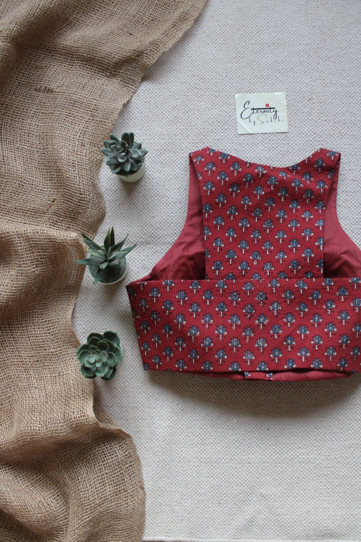 Gulmohar Brick Red Ajrakh Blouse - Eternity by Sakshi