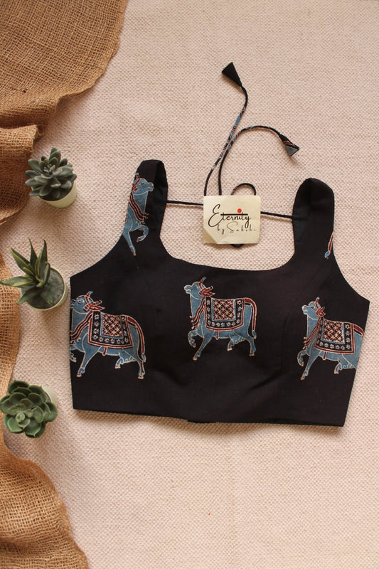 Black Gauri Ajrakh Boatneck Blouse - Eternity by Sakshi