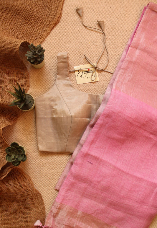 Metallic Pink Saree + Silver Noorie Blouse combo - Eternity by Sakshi