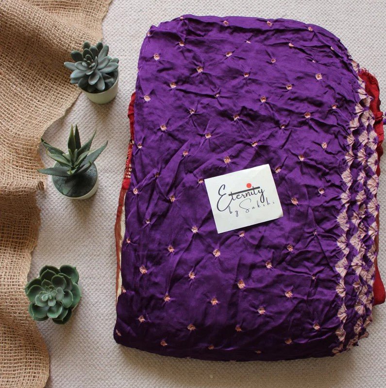 Purple Modal Bandhani Saree + Purple Bandhani Blouse Combo - Eternity by Sakshi