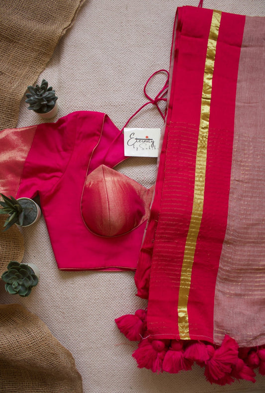 Cinnamon Rang Saree + Pink Glam Blouse Combo - Eternity by Sakshi
