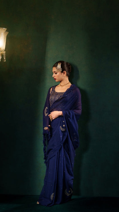 Midnight Chand Tara Handwork Saree - Eternity by Sakshi
