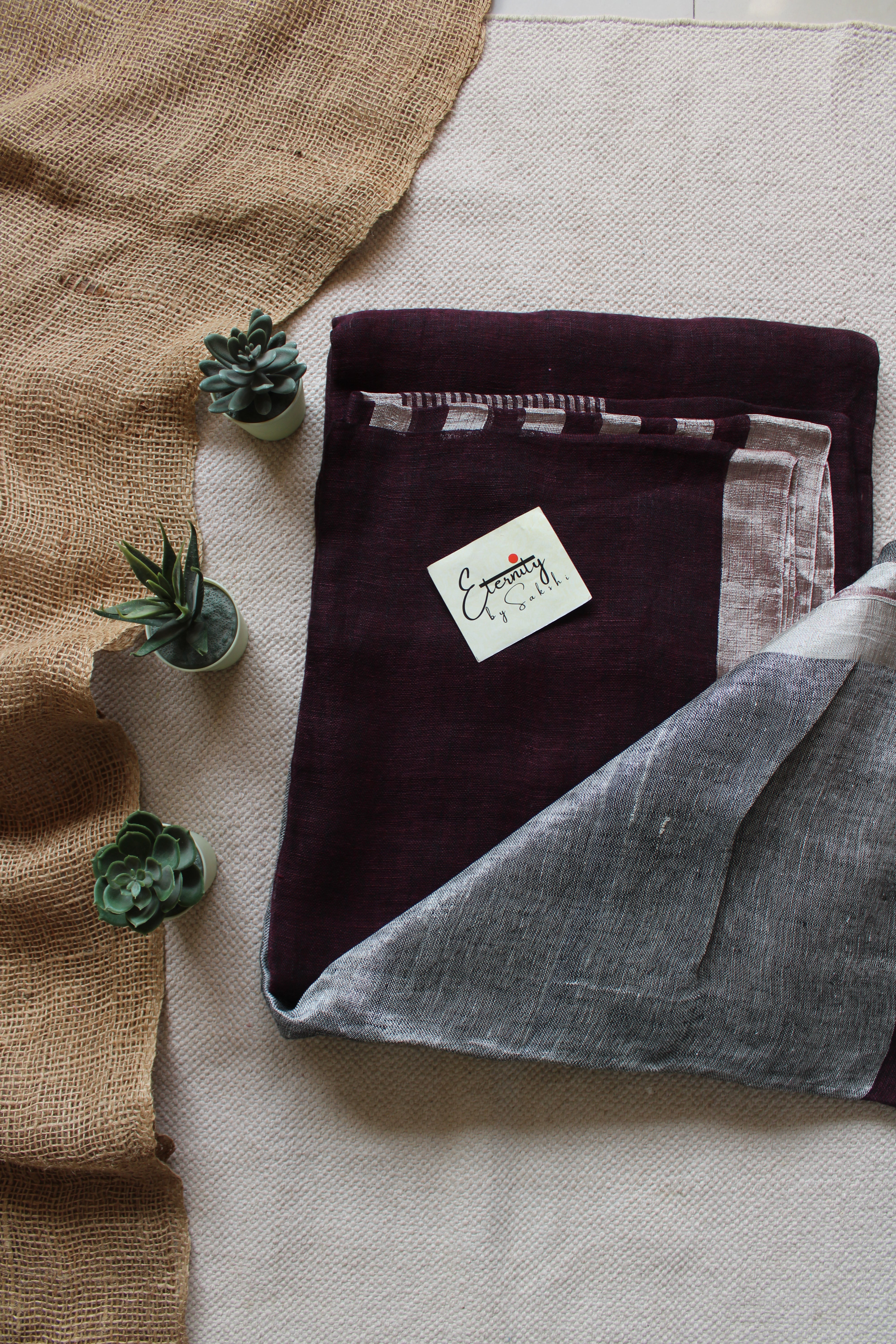 Wine Whisper Linen Saree