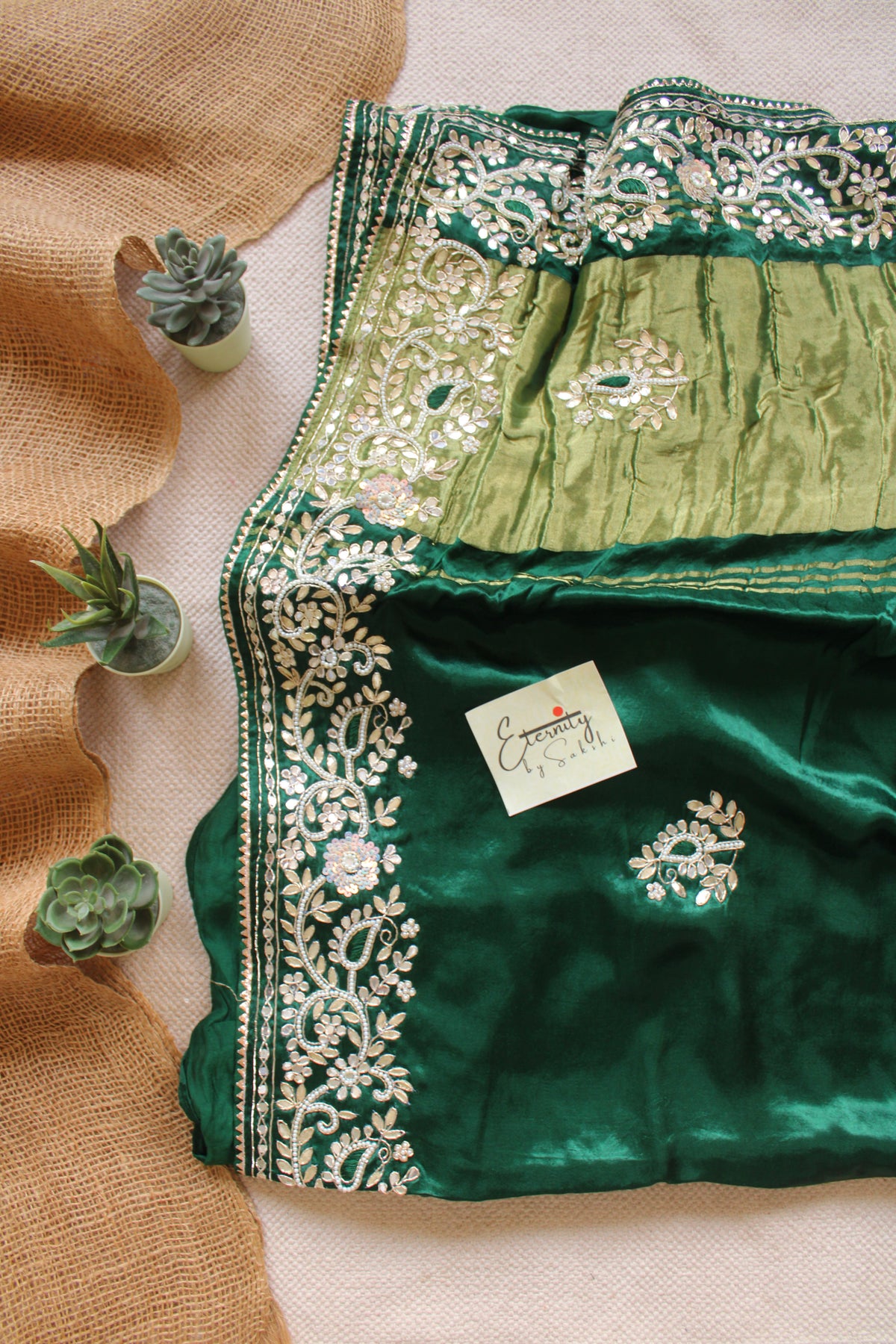 Green Modal Silk Saree with Gotta Work
