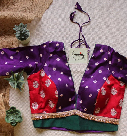 Purple Modal Bandhani Saree + Purple Bandhani Blouse Combo - Eternity by Sakshi