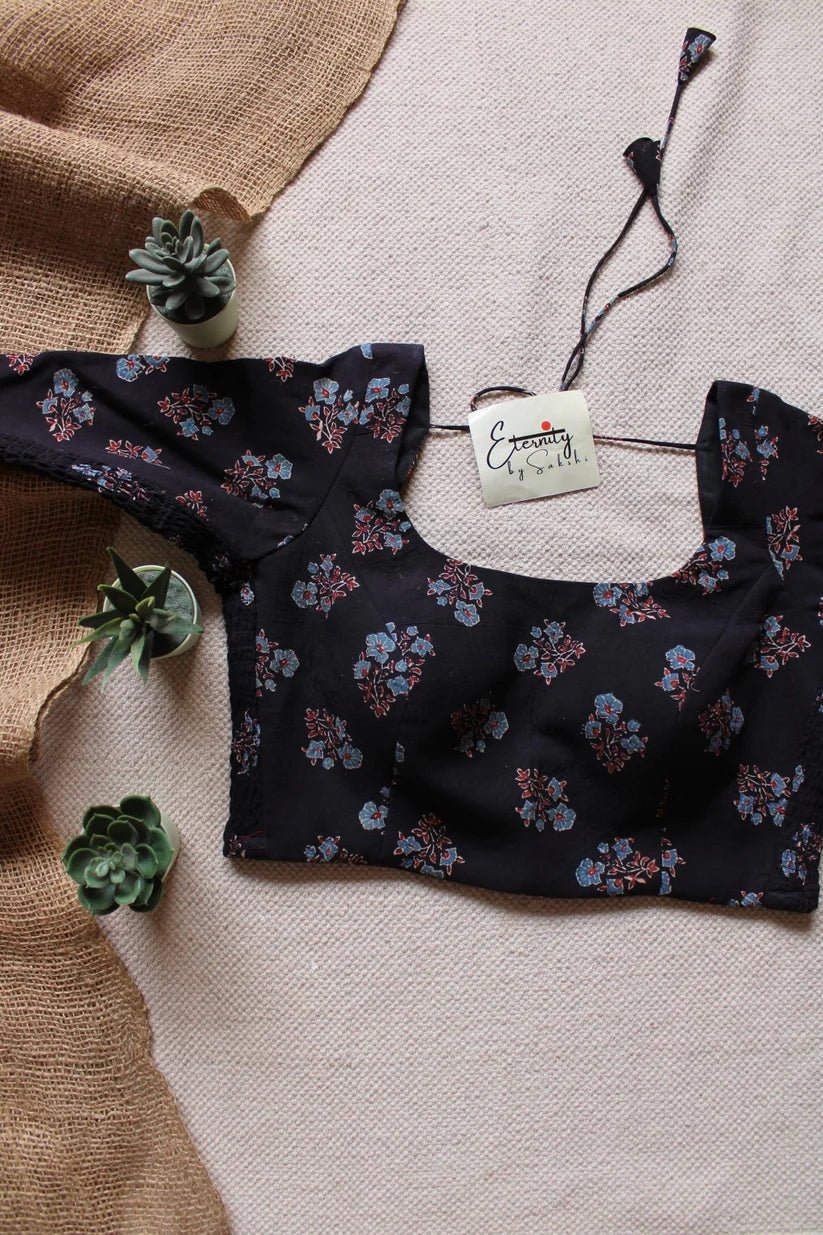 Red Brick + Charcoal (Ajrakh Stretchable) (combo Blouse) - Eternity by Sakshi