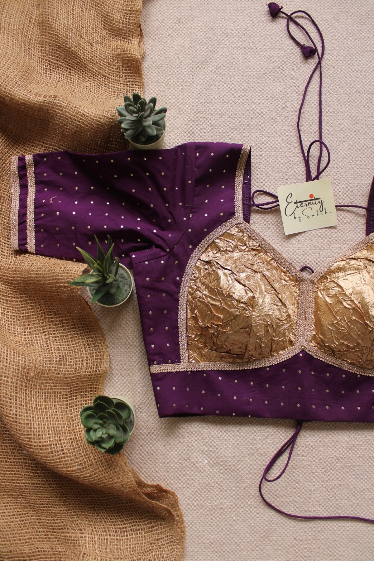 Sunehri Purple Backless Patch Blouse - Eternity by Sakshi