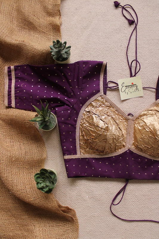 Sunehri Purple Backless Patch Blouse - Eternity by Sakshi
