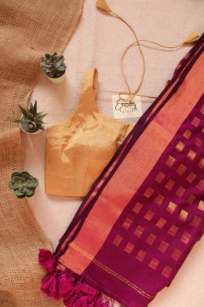 Magenta Meher Saree + Gold Noorie Blouse Combo - Eternity by Sakshi