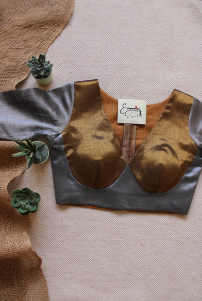 Chandi Sona Blouse Front View – Silver Gold Zari Cotton