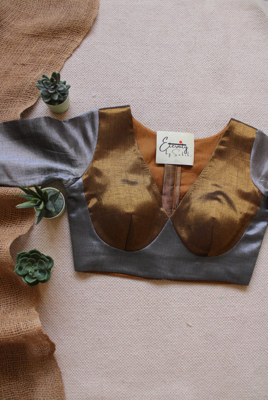 Chandi Sona Blouse Front View – Silver Gold Zari Cotton