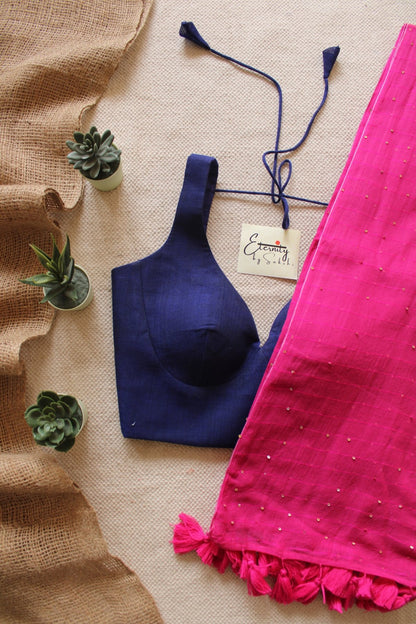 Pink Tara Saree + Blue Madhubala Blouse Combo - Eternity by Sakshi