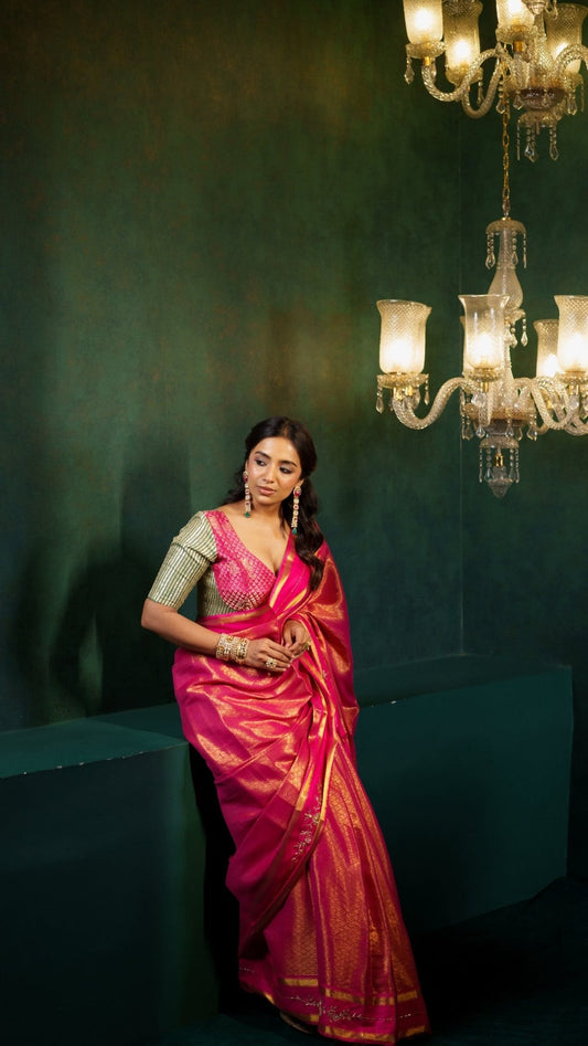 Rani Pink Jacquard Handwork Saree - Eternity by Sakshi