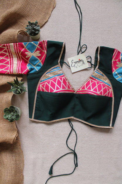 Green Pink Gottapatti Limited Navratri Patch Blouse