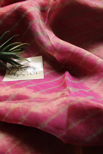 Pink Orange Ombre Tissue Leheriya Saree - Eternity by Sakshi