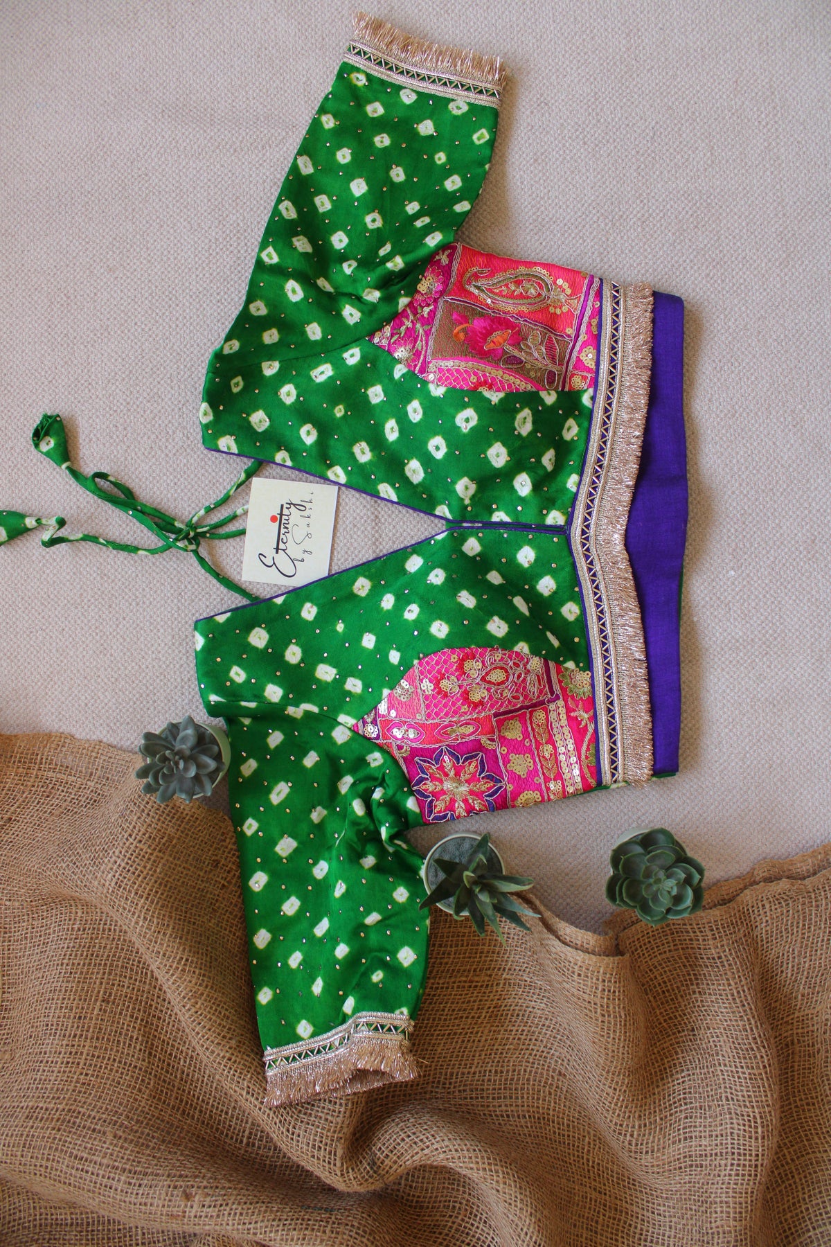 Hari Bandhani Pink Patch Blouse