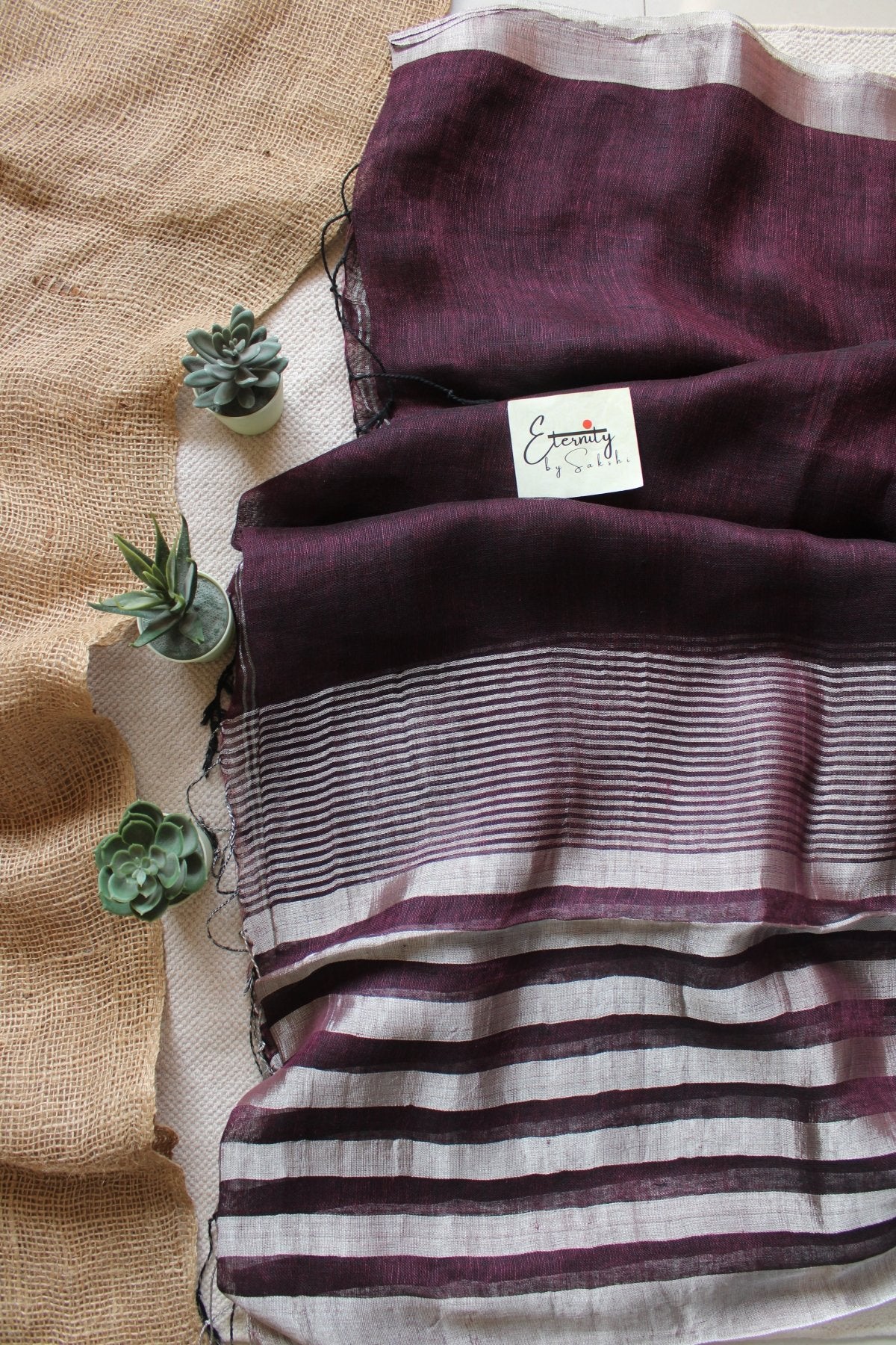 Wine Whisper Linen Saree - Eternity by Sakshi