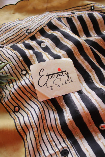 Off - White Polka Modal Silk Saree with Artisan Handwork - Eternity by Sakshi