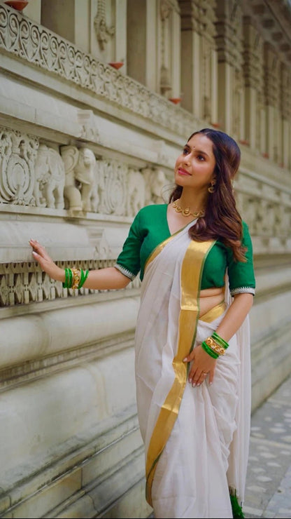 Tulsi Saree + Green Leafy Blouse Combo - Eternity by Sakshi