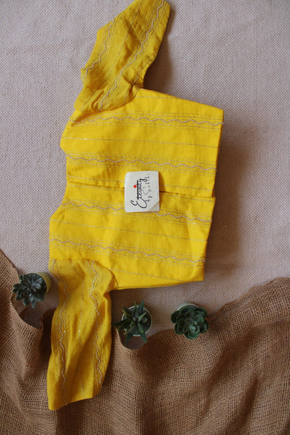 Yellow Spark Chanderi With Pearl Work Blouse - Eternity by Sakshi