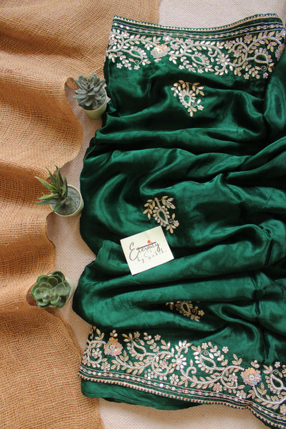 Green Modal Silk Saree with Gotta Work