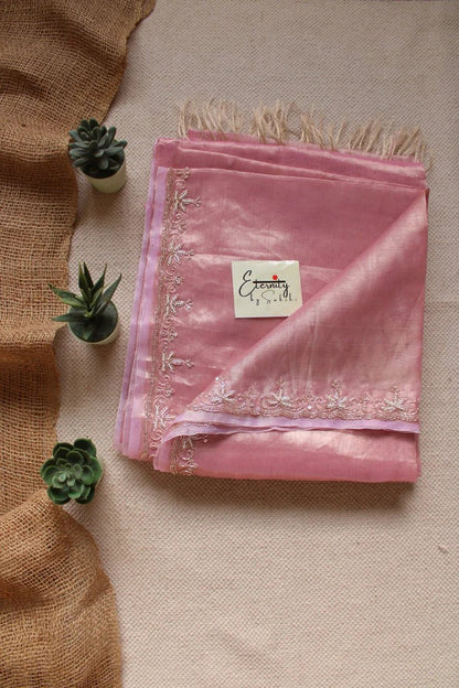 Pink Handwork Raaz Saree + Beige Metallic Single Zip Mood Blouse Combo - Eternity by Sakshi