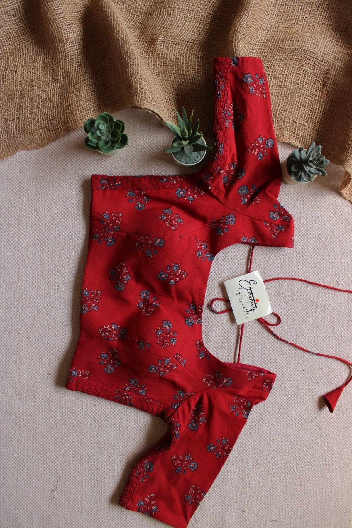 Brick Red Ajrakh Strechable Blouse - Eternity by Sakshi