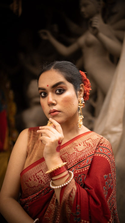 Exclsuive Dul Red Dola Silk Saree - Eternity by Sakshi
